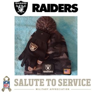 Las Vegas Raiders NFL USA Salute To Service Camouflage Beanie & Gloves Set